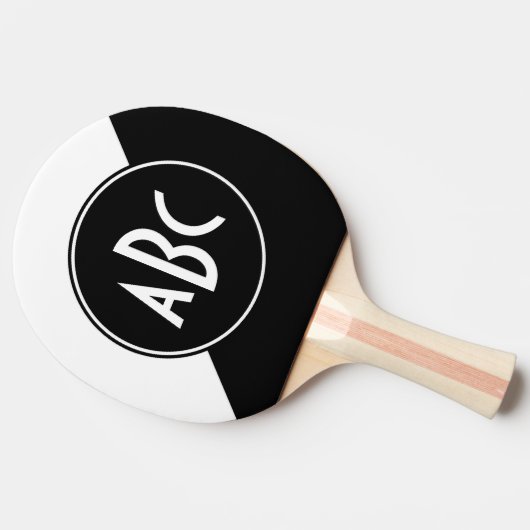 Monogram zwart-wit diagonaal kleurenblok tafeltennisbatje (Zijkant)
