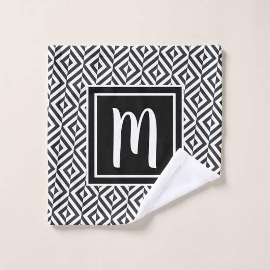 Monogram Zwart & Wit Diamant Patroon Bad Handdoek (Wasdoekje)