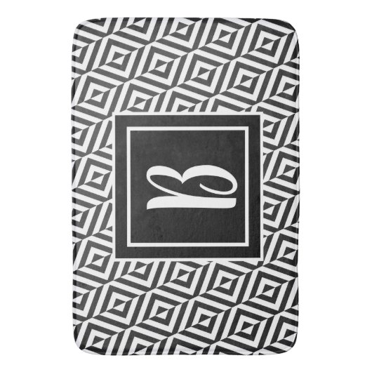 Monogram Zwart & Wit Diamant Patroon Badmat (Voorkant Verticaal)