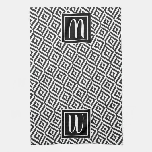 Monogram Zwart & Wit Diamant Patroon Theedoek (Verticaal)