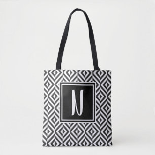 Monogram Zwart & Wit Diamant Patroon Tote Bag