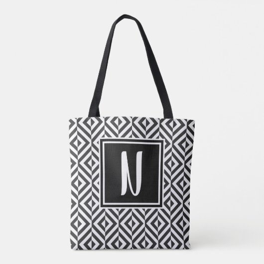 Monogram Zwart & Wit Diamant Patroon Tote Bag (Achterkant)