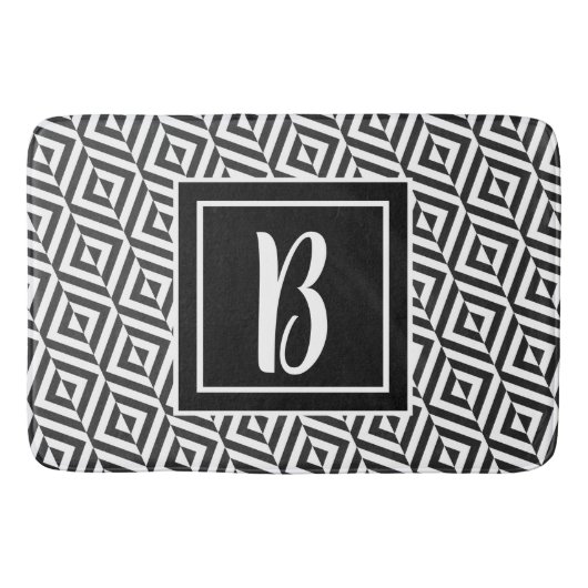 Monogram zwart-wit diamantpatroon badmat (Voorkant)