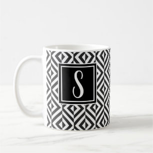 Monogram zwart-wit diamantpatroon koffiemok