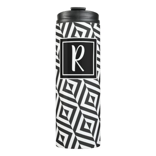 Monogram zwart-wit diamantpatroon thermosbeker (Voorkant)