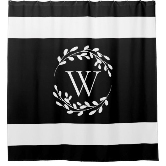 Monogram zwart-wit douchegordijn (Voorkant)