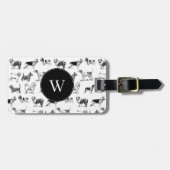 Monogram zwart-wit  duogpatroon bagagelabel (Voorkant horizontaal)