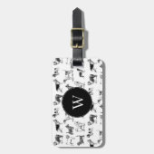 Monogram zwart-wit  duogpatroon bagagelabel (Voorkant verticaal)
