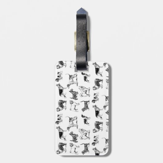 Monogram zwart-wit  duogpatroon bagagelabel (Achterkant verticaal)