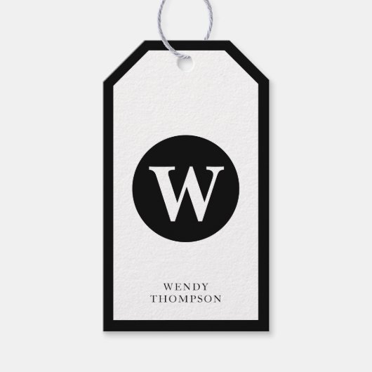 Monogram zwart-wit, eenvoudig minimalistisch cirke cadeaulabel (Voorkant)