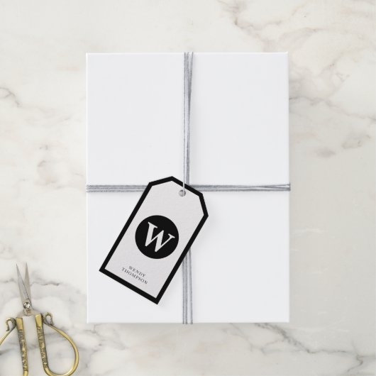 Monogram zwart-wit, eenvoudig minimalistisch cirke cadeaulabel (Met Touw)
