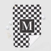 Monogram zwart-wit Elegant Checkerboard Golfhanddoek (Insitu)