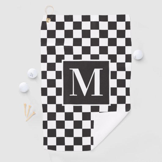 Monogram zwart-wit Elegant Checkerboard Golfhanddoek (Insitu)