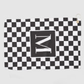 Monogram zwart-wit Elegant Checkerboard Golfhanddoek (Horizontaal)