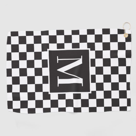 Monogram zwart-wit Elegant Checkerboard Golfhanddoek (Horizontaal)