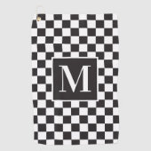 Monogram zwart-wit Elegant Checkerboard Golfhanddoek (Voorkant)
