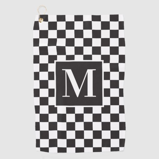 Monogram zwart-wit Elegant Checkerboard Golfhanddoek (Voorkant)