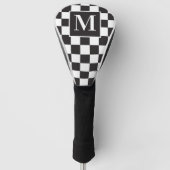 Monogram zwart-wit Elegant Checkerboard Golfheadcover (Voorkant)