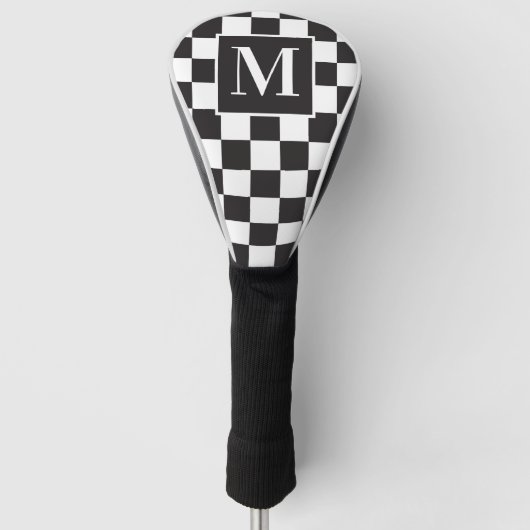 Monogram zwart-wit Elegant Checkerboard Golfheadcover (Voorkant)
