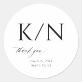 Monogram zwart-wit elegante bruiloft dank u ronde sticker (Voorkant)