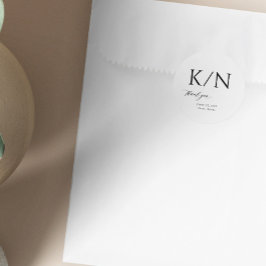 Monogram zwart-wit elegante bruiloft dank u ronde sticker