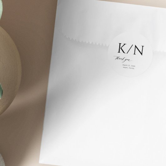 Monogram zwart-wit elegante bruiloft dank u ronde sticker