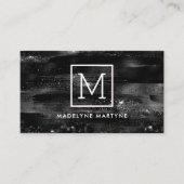 Monogram Zwart-wit Elegante Shimmer Visitekaartje (Voorkant)