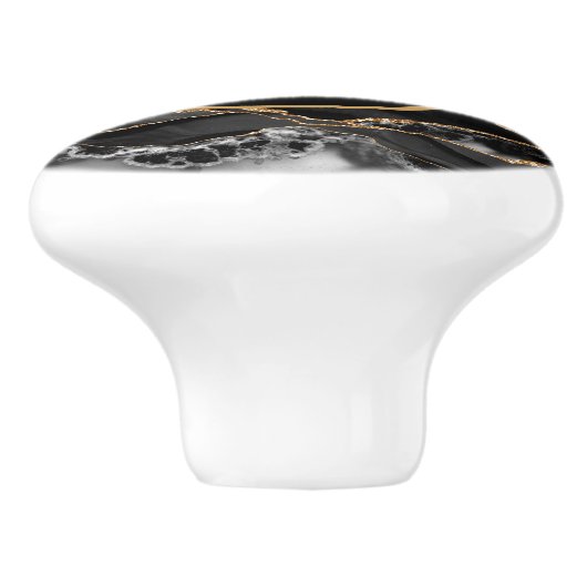 Monogram Zwart Wit en Goud Faux Marmer Agaat Keramische Knop (Zijkant)