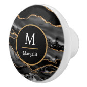 Monogram Zwart Wit en Goud Faux Marmer Agaat Keramische Knop (Rechts)