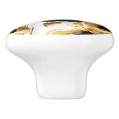 Monogram zwart wit en goud faux marmer keramische knop (Zijkant)