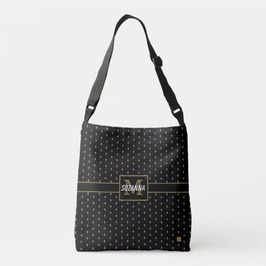 Monogram zwart-wit en goudflespatroon crossbody tas (Achterkant)