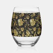 Monogram zwart-wit en goudfloral Damask Wijnglas Zonder Voet (Rechts)