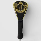 Monogram zwart-wit en goudmakreel golfheadcover (Voorkant)