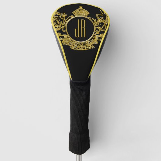 Monogram zwart-wit en goudmakreel golfheadcover (Voorkant)