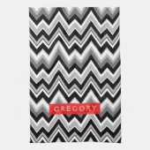 Monogram zwart wit en grijs chevron patroon theedoek (Verticaal)