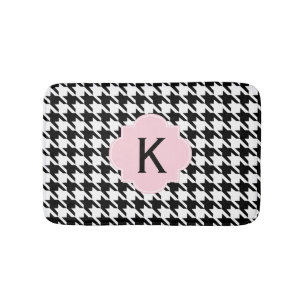 Monogram zwart, wit en pastel roze badmat