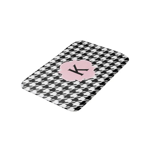 Monogram Zwart, Wit en Pastel Roze Houndstooth Badmat (Gekanteld)