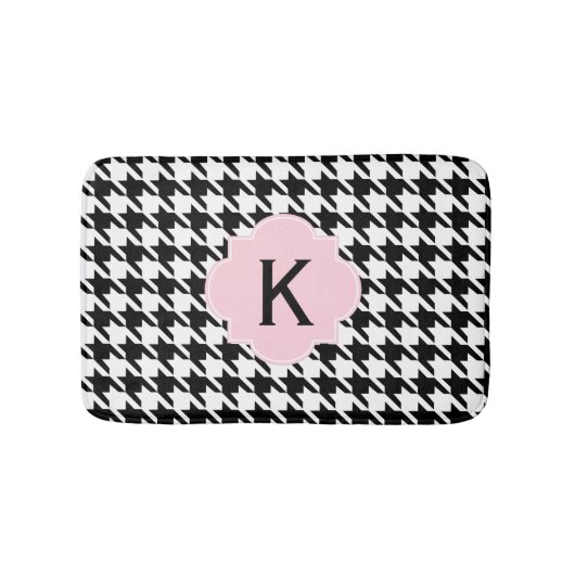 Monogram Zwart, Wit en Pastel Roze Houndstooth Badmat (Voorkant)