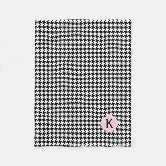 Monogram Zwart, Wit en Pastel Roze Houndstooth Fleece Deken (Voorkant)