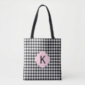 Monogram Zwart, Wit en Pastel Roze Houndstooth Tote Bag (Voorkant)