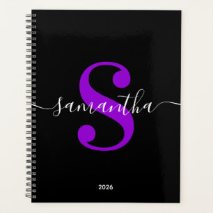 Monogram zwart wit en Violet modern Planner
