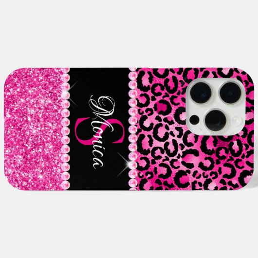 Monogram zwart-wit en warm-roze lam Case-Mate iPhone case (Achterkant (horizontaal))