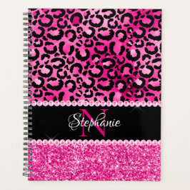 Monogram zwart-wit en warm-roze lam planner