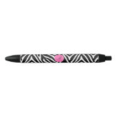 Monogram zwart, wit en warm roze Zebra afdrukken Zwarte Inkt Pen (Voorkant)
