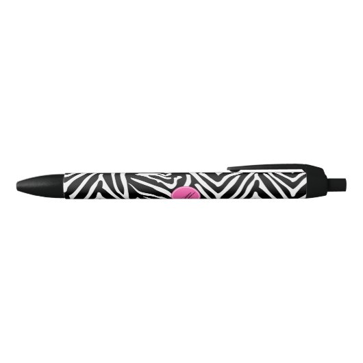 Monogram zwart, wit en warm roze Zebra afdrukken Zwarte Inkt Pen (Bovenkant)