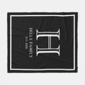 Monogram Zwart & Wit Familienaam Fleece Deken (Voorkant (Horizontaal))
