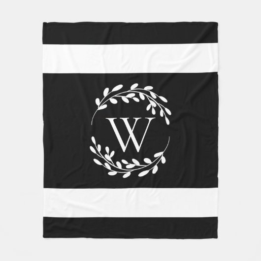 Monogram zwart-wit fleece deken (Voorkant)