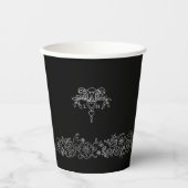 Monogram zwart wit fleur de lis bruiloft papieren bekers (Voorkant)