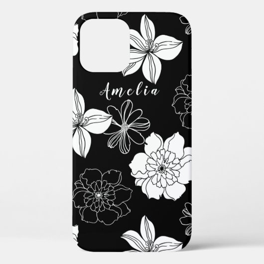Monogram zwart-wit Floral Case-Mate iPhone Case (Achterkant)