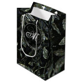 Monogram Zwart-wit Floral GIft Bag Medium Cadeauzakje (Voorkant Gekanteld)